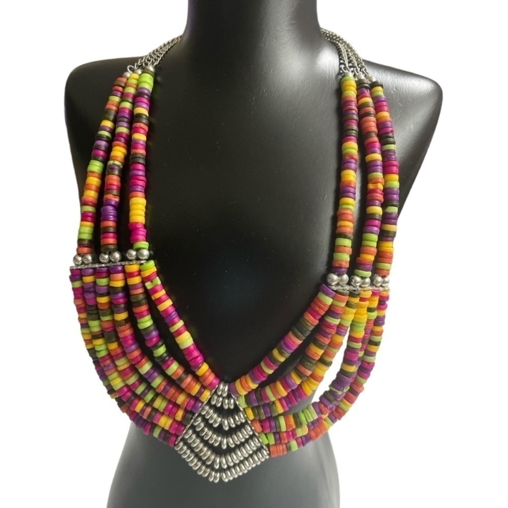 Women Fashion Boho Ethnic Style Multistrand Multicolor Beaded Necklace